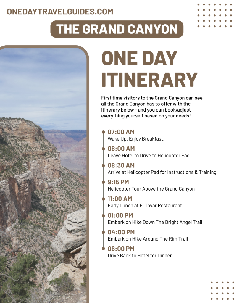 Scheduled itinerary of how to spend one day at the grand canyon by hour