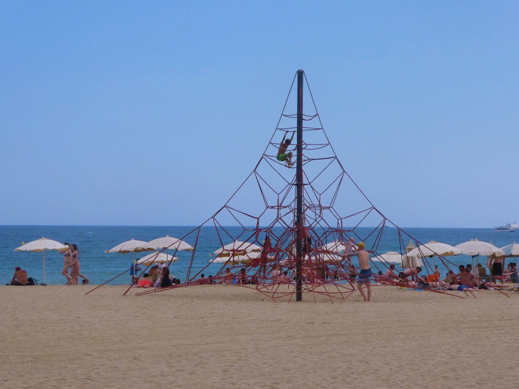 elaborate climbing playground on beaches of barcelona