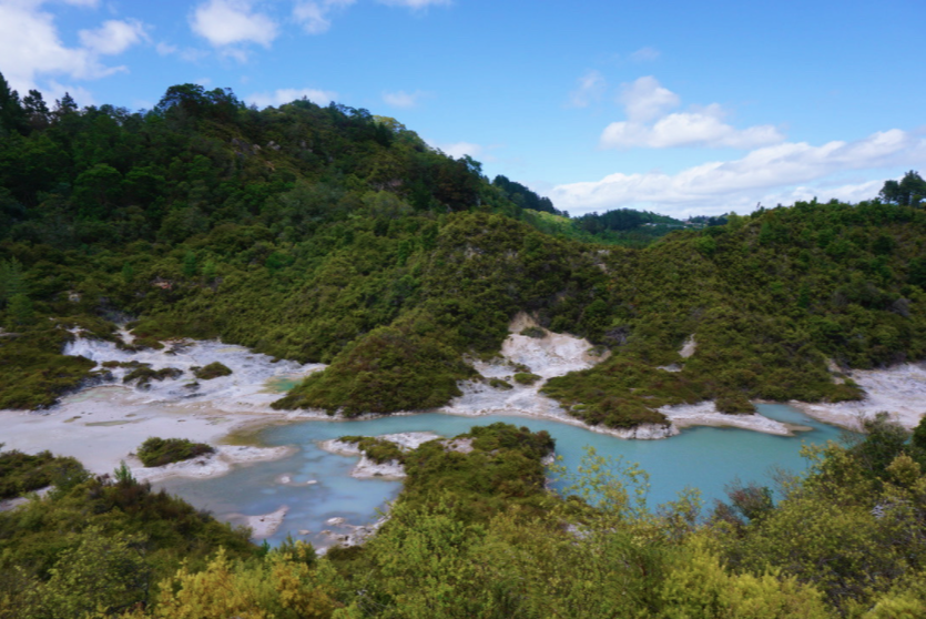 clear blue geothermal lakes