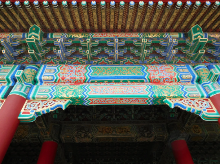 colorful details on the facade of the forbidden city