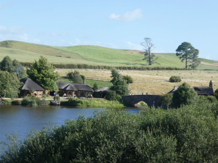 bridge over lake in hobbiton