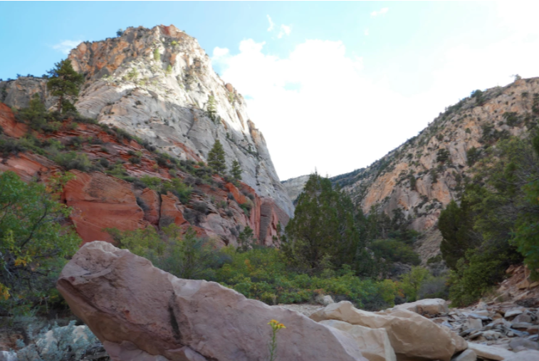 white rock and red rock mountain