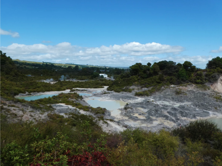 geothermal blue water with trees
