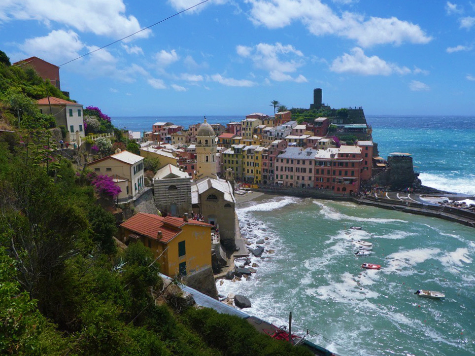 colorful town of vernazza taken from just outside of the city