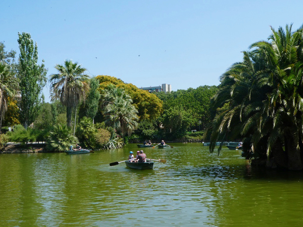 row boat in ciutadella park barcelona on a sunny day