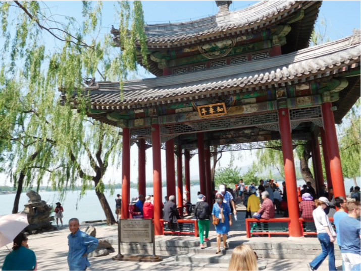 pagoda at the summer palace with musician playing