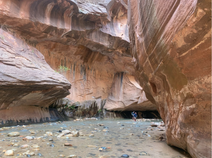 low water in the narrows of zion with big rock siding