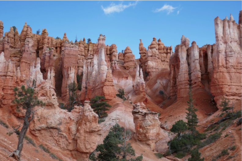 notable white stripe along a red rock natural wall of the hiking trails in bryce canyon