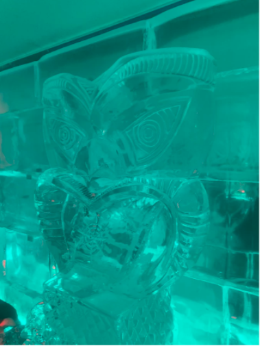 ice sculpture in turquoise lighting