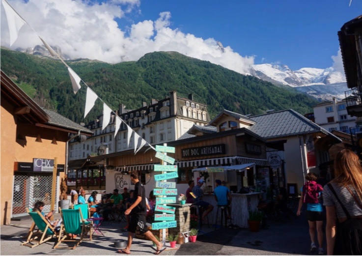 arrow signs pointing which ways to go in chamonix town center