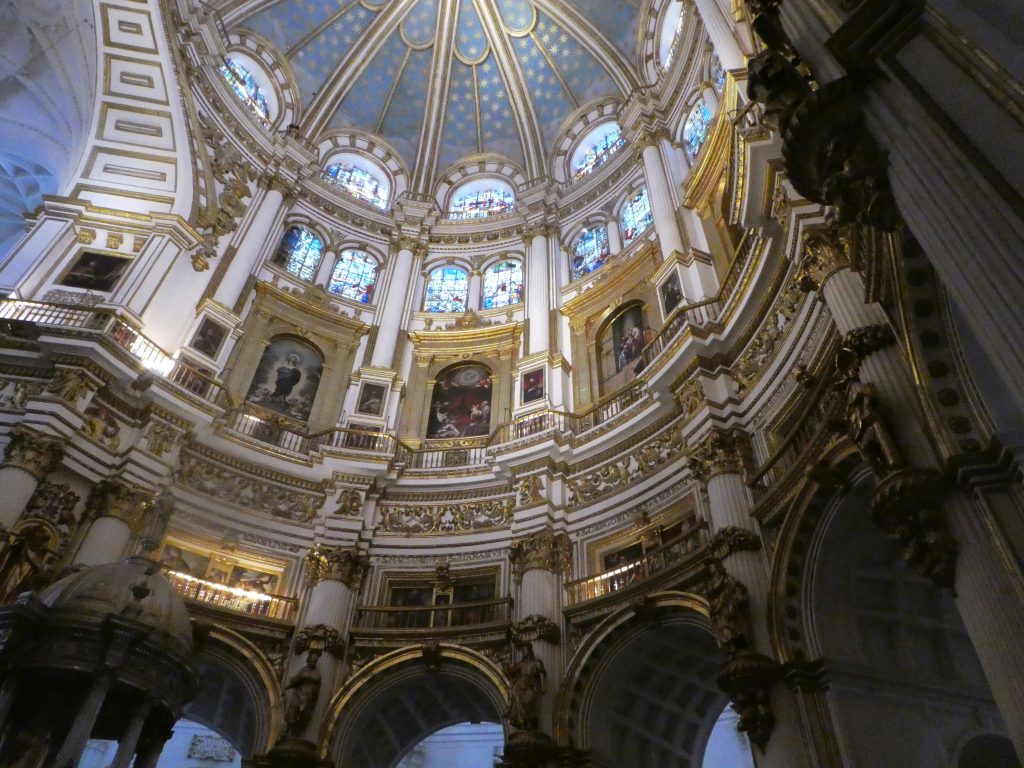 interior of large cupola with blue and gold accents