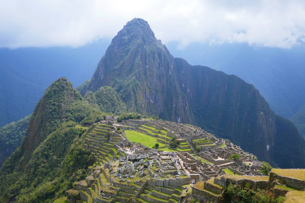 Machu Picchu from the main viewpoint on a cloudy day