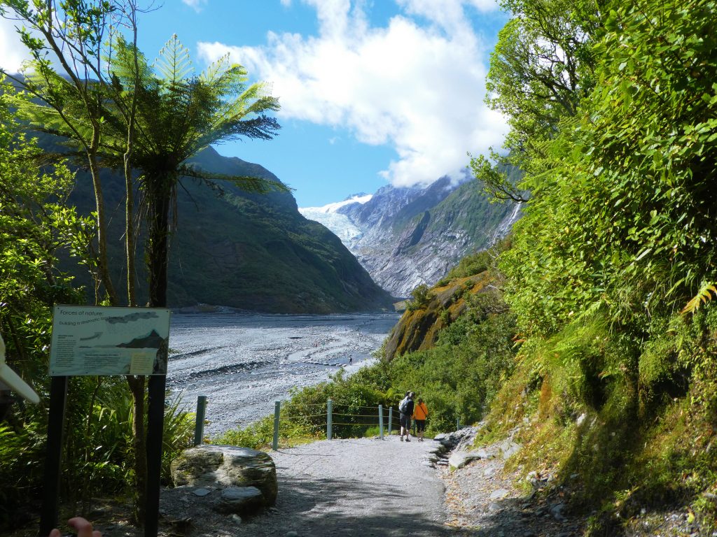 stone quarry at the base of franz josef glacier on a clear day