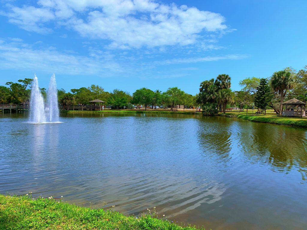 fountain in pond