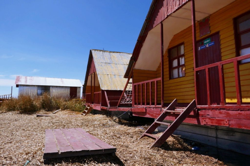 school rooms on floating islands of uros with ladders