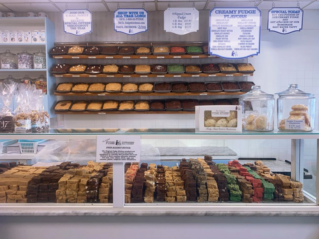 multi colored rows of homemade fudge