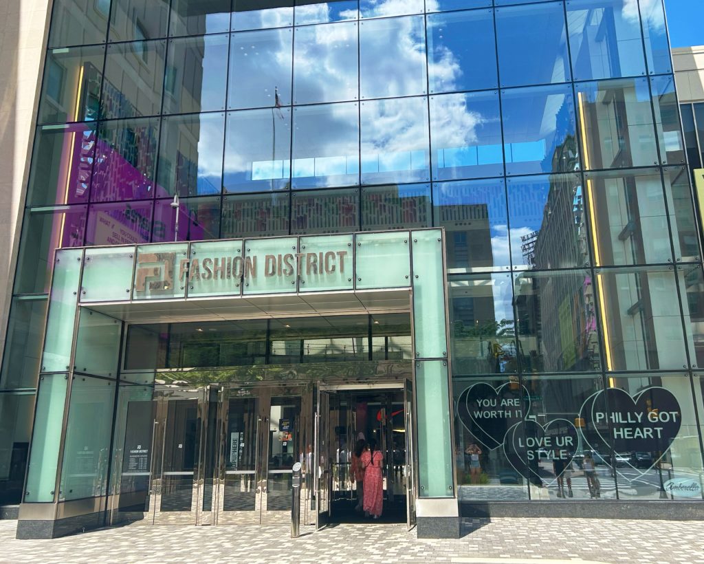 reflective entryway to the philadelphia fashion district