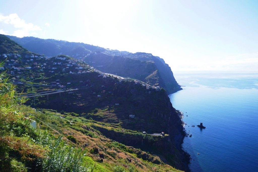 coastal green cliffs on the deep blue atlantic ocean in the suburbs of funchal