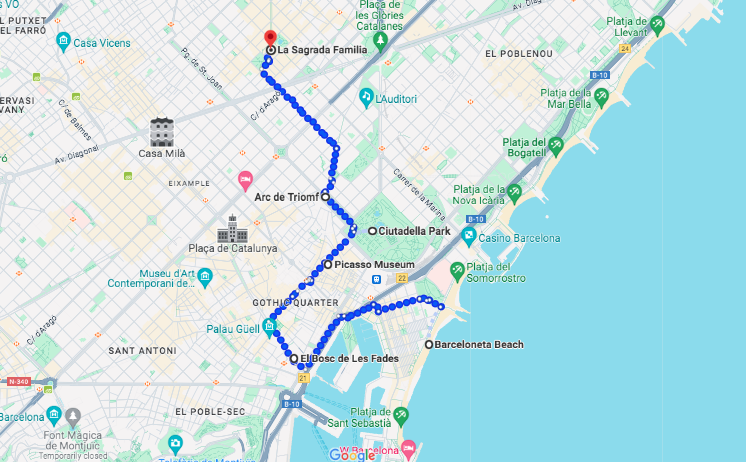 one day map for barcelona spain itinerary 