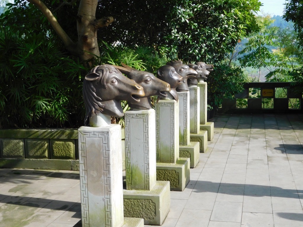 animal head statues near shibaozhai pagoda