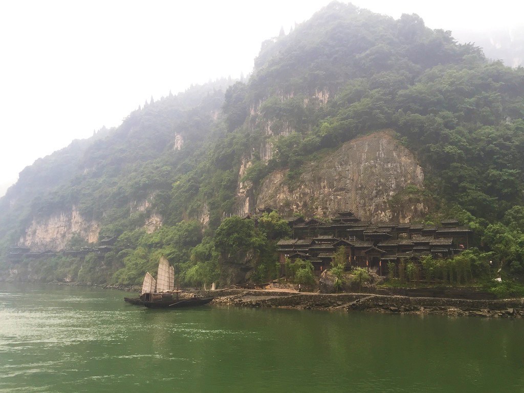 sail boats docked in fishing village along yangtze river
