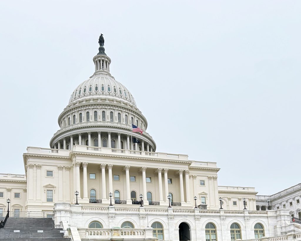 the capitol building backed by white clouds