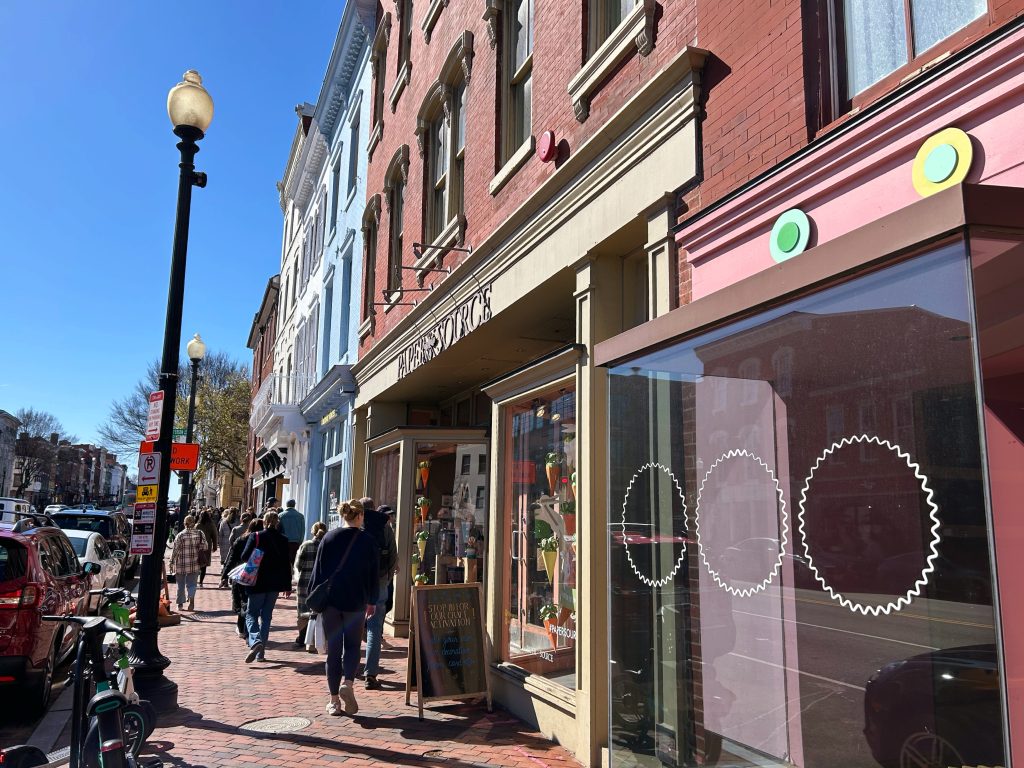 colorful buildings in downtown georgetown shopping street