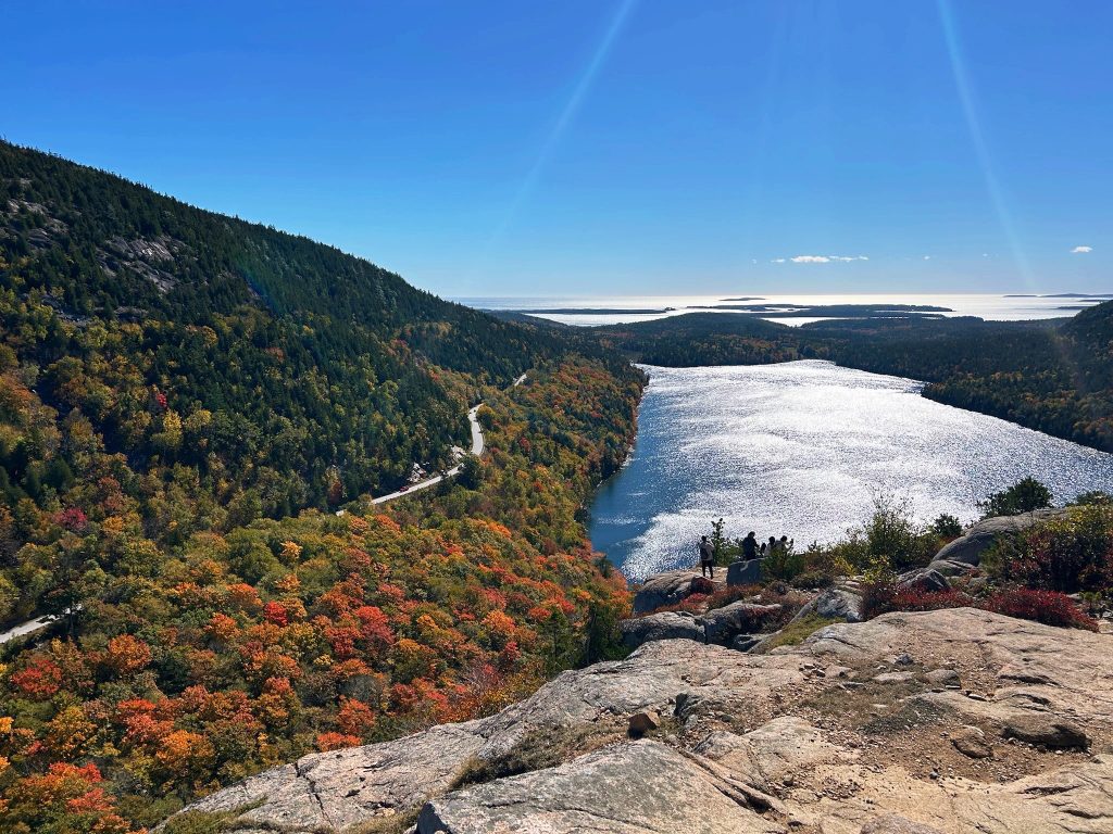 View of jordan pond from the bubble trail on a fall day