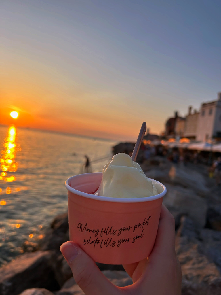 gelato at sunset piran slovenia