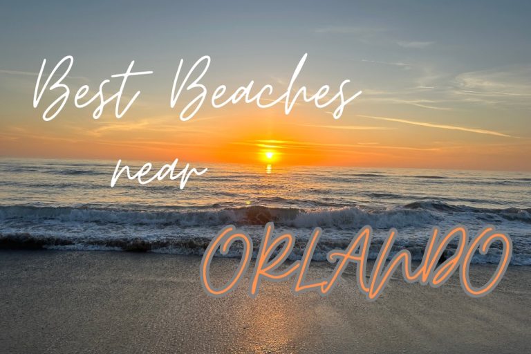 text of best beaches near orlando overtop sunrise