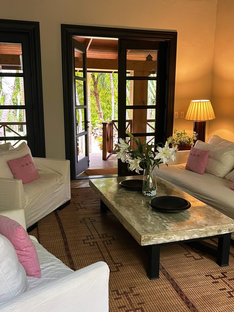 seating area in front of an open door