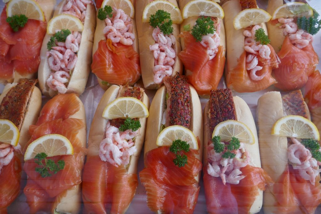 seafood rolls with lemon slices in the middle
